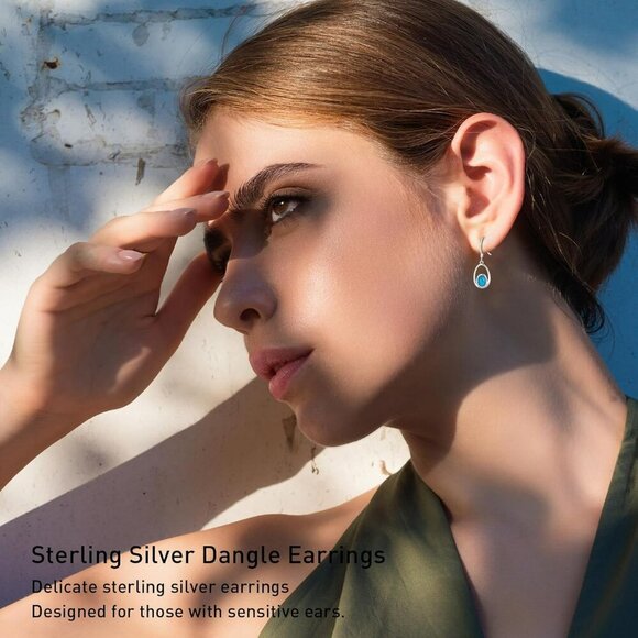 Moonstone/Opal/Turquoise Earrings for Women, 925 Sterling Silver Dangle Drop Ear - Picture 3 of 7
